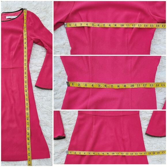 Pink Trina Turk Dress Bromely Size 2 Bright Stretch Flare Bell Sleeve Crop - Picture 8 of 10